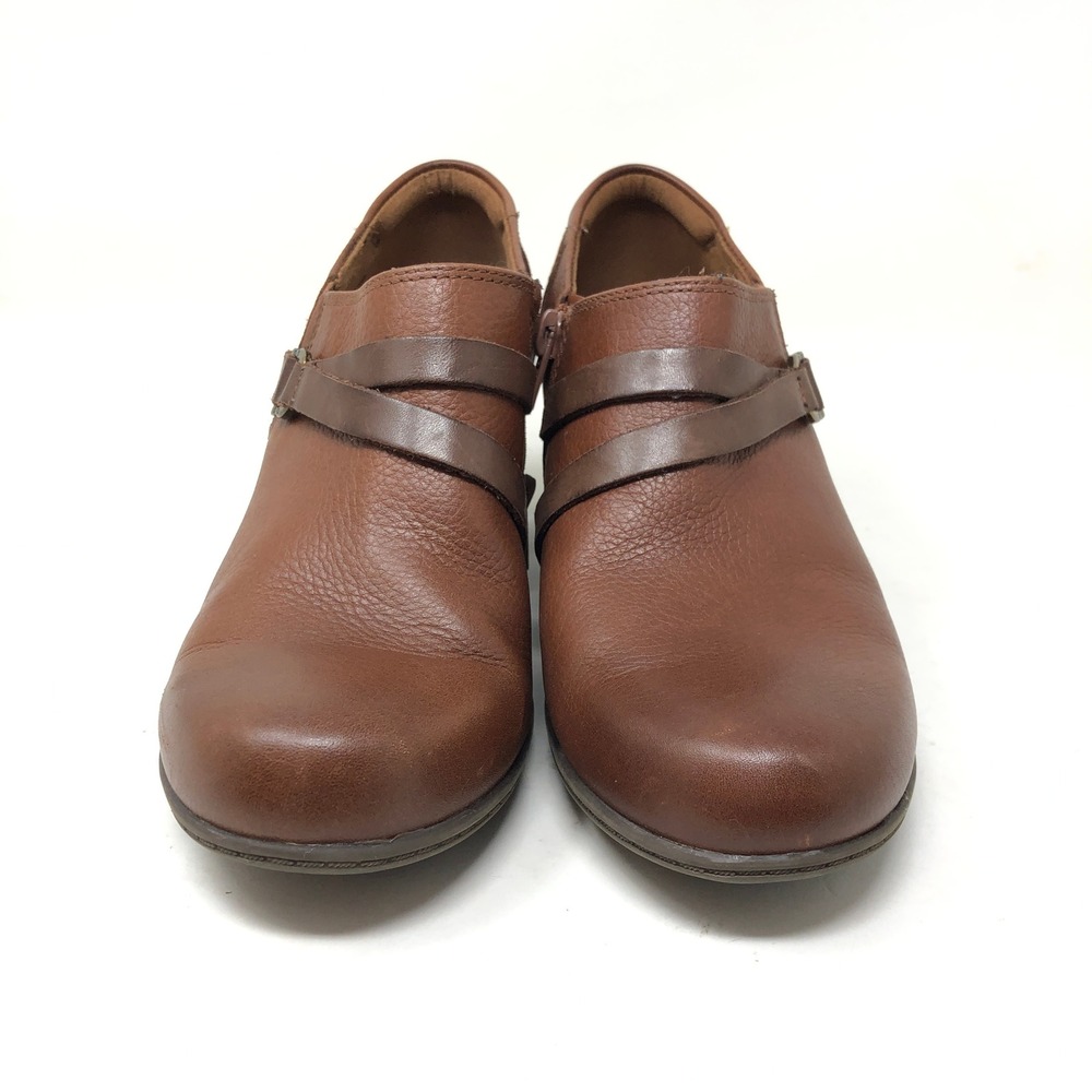 Clarks Womens 7 Valerie May Ankle Booties Brown Leather Strap Comfort Heel - Picture 2 of 9
